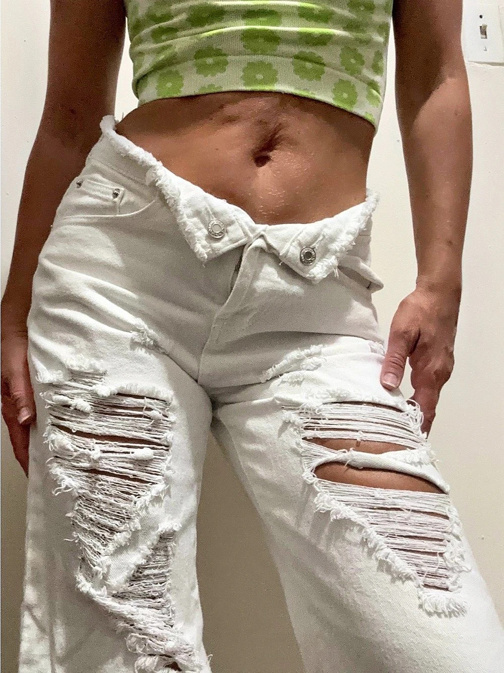 Edikted Distressed Wide Leg Jeans in White